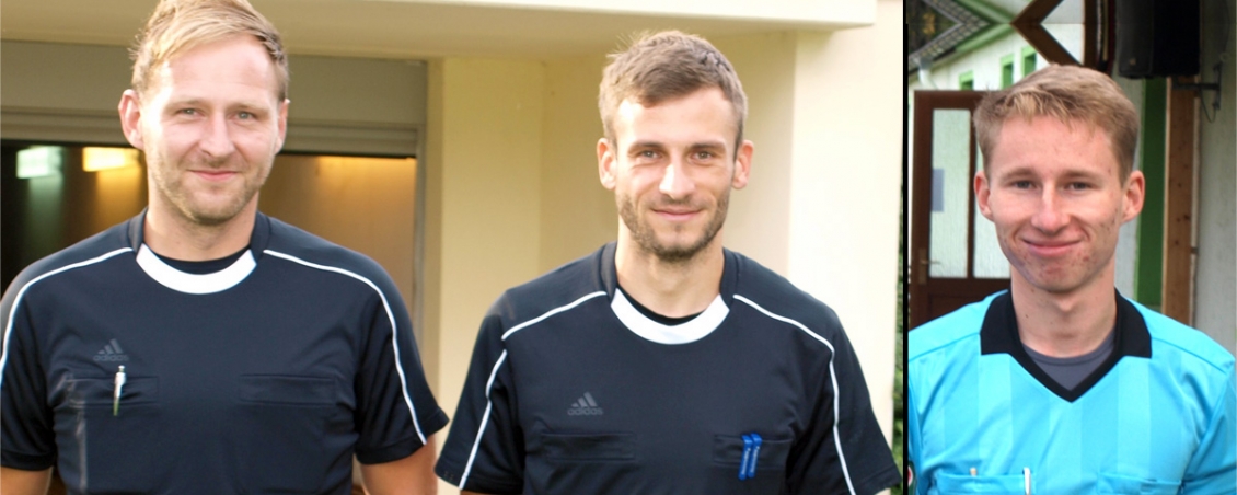 Steffen L&auml;sker (li.) pfeift in der Landesliga, Thomas Schlicht (mi.) Landesklasse. Erneut in die Landesklasse berufen wurde Kevin Klotz (re.) aus Bad K&ouml;stritz.  